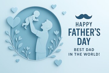 Cute Family Love Concept Showing Father and Baby Silhouette in Round Frame, Fathers Day Design