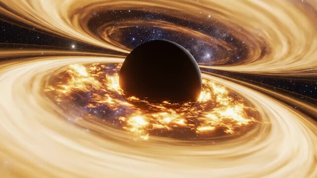 Black Hole Pulling Matter From Accretion Disk in Space, Surrounded by Stars