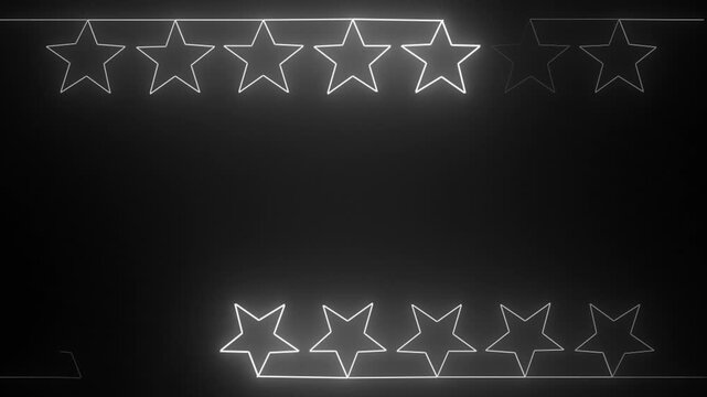 Glowing white neon star border frame with copy space on a black background for holiday designs
