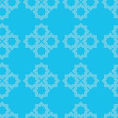 A seamless blue geometric pattern featuring decorative ornamental shapes and repeating symmetrical elements. Perfect for backgrounds, textiles, wallpapers, packaging, digital prints.