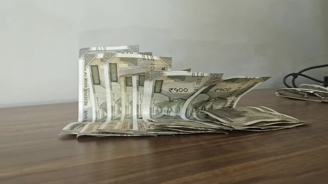 Indian 500 hundred note on table view video 4k