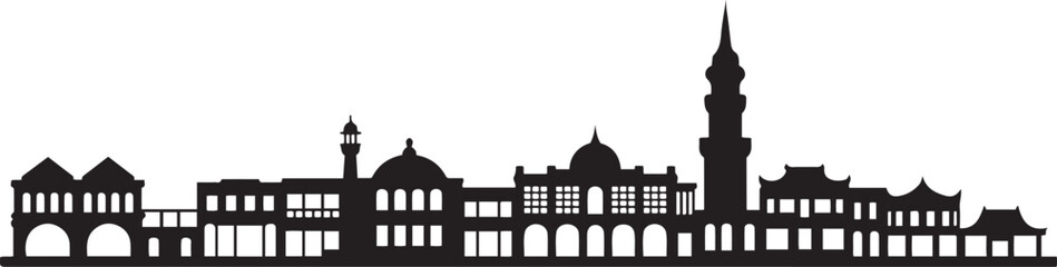 Obraz premium Georgetown Skyline Malaysian. design Vector black silhouette