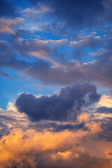 beautiful dramatic pink, orange and red clouds. sunset or sunrise.