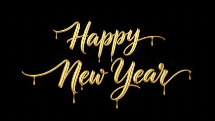 Elegant Golden Happy New Year Greeting Graphic on Black Background.