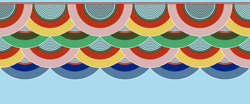 Korean Joseon Royal Bojagi Pattern with Traditional Multicolor Scallop Design
