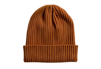Brown ribbed knit winter beanie hat for cozy cold weather.
