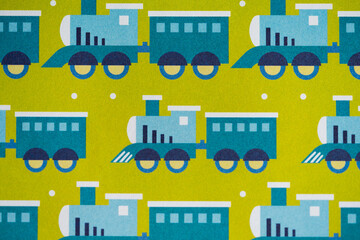 Cute Cartoon Train and Carriage Seamless Pattern Background, Adorable Flat Design Toy Steam Engine Background for Nursery Decor
