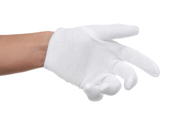 Man in cloth glove on white background