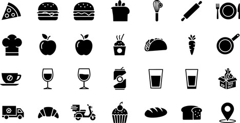 A Big bundle of Food icon set. filled icons such as, food, healthy food, celebration cake, fodder, triangular pizza slice, hamburger and more