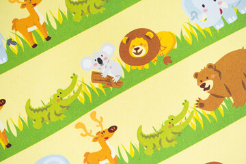 Cute Cartoon Animal Pattern, Seamless Background for Kids' Design, Adorable Lion, Koala, Bear, and Crocodile Print Wallpaper for Children