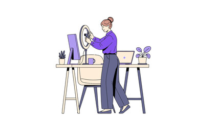 Woman Setting Up Ring Light and Camera for Content Creation or Vlogging Project