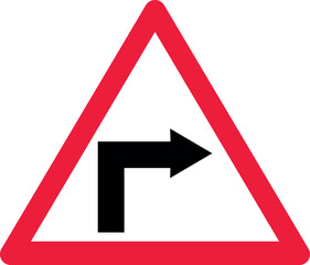 Traffic sign for a right turn ahead warning symbol for road safety isolated on white background