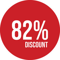 82% discount icon vector red circle with white text