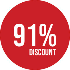 91% discount icon vector red circle with white text