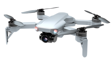 Modern gray drone with camera aerial photography device for surveillance and delivery isolated on white background