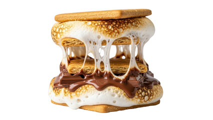 Melted marshmallow chocolate graham cracker s mores dessert isolated on transparent background