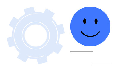 Workflow concept. Gear and happy face depict teamwork, positivity, and smooth collaboration in system processes. Workflow motivating efficiency. For teamwork, productivity, process management