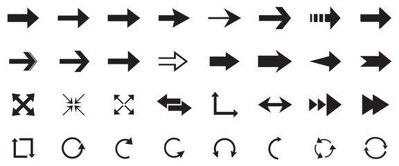 Title Arrow icon set. Arrow. Cursor. Black vector arrows icons. Collection different arrows sign. Modern simple arrows. Black arrow pointing to the right. Vector illustration. 