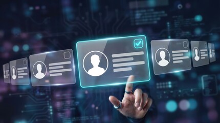 User profile cards touchscreen interface, digital identity access control cybersecurity