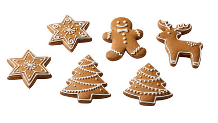Assortment of festive gingerbread cookies isolated on transparent background
