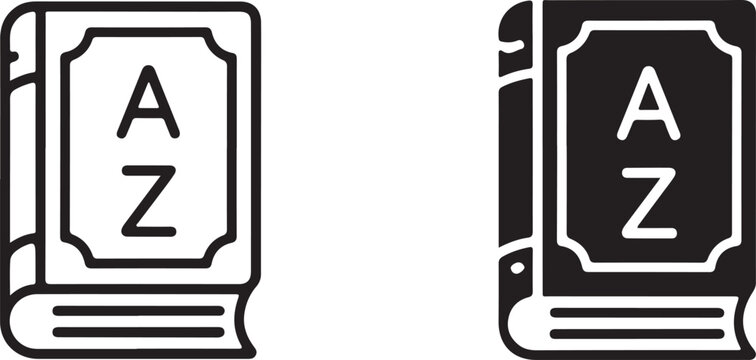 Two stylized icons of a book with letters A and Z on the cover on a white background Keywords: book, icon, alphabet, AZ, dictionary