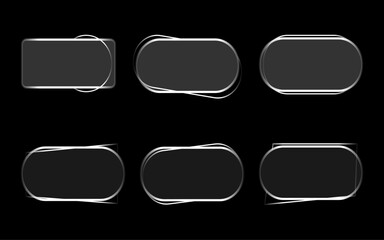 Light frame liquid glass, glass panel set for mobile and web apps, and tech board frame in futuristic style. HUD element interface, illustration. 