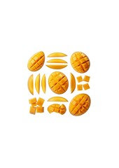 Creative Flat Lay of Sliced and Cubed Mango Arrangement on White Background
