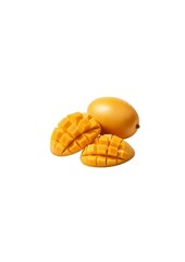 Fresh Ripe Mango with Cubes on White Background