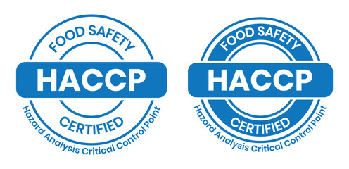Obraz premium HACCP Hazard Analysis Critical Control Points, Food Safety system, logo, badge, icon, sticker, label, emblem, stamp, symbol, green, golden, flat vector, isolated illustration. HACCP Certified.