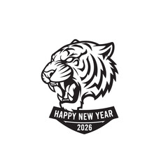 Stylized Side Profile of a Roaring Tiger Head Mascot for Happy New Year 2026