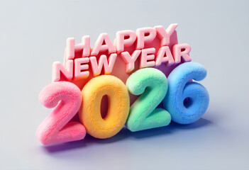 Soft Fuzzy 3D Lettering Creating a Colorful and Vibrant 2026 New Year Greeting