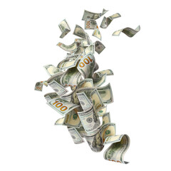 Flying hundred dollar bills, isolated on transparent cutout background