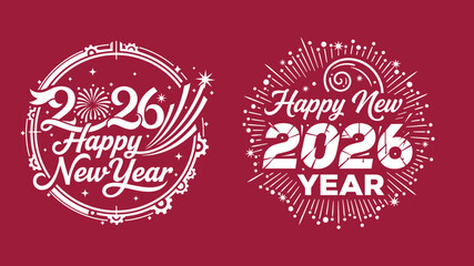 high quality silhouettes of stylized vector 2026 Happy New Year logo