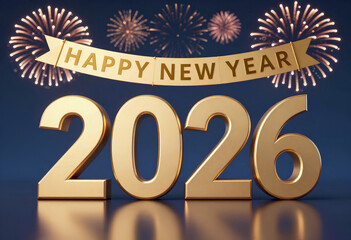 Elegant 3D Golden Text Display Showing Happy New Year 2026