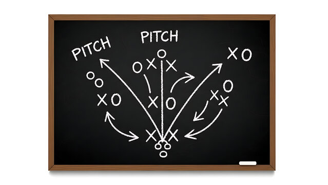 Illustration of american football strategy diagram on chalkboard with arrows and symbols - Powered by Adobe