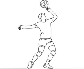 Continuous line illustration of a volleyball player silhouette with sunset in an elegant minimal artistic outline drawing