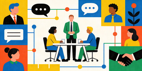 card business with information, set, process, data, office, communication, meeting