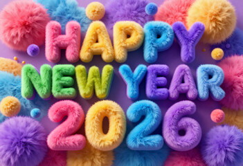 Vibrant Plush 3D Typography Displaying a Colorful New Year 2026 Message