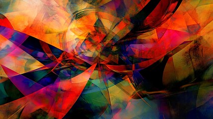 Abstract colorful digital painting with geometric shapes and vibrant textures.