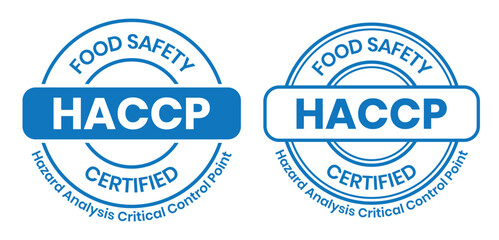 HACCP Hazard Analysis Critical Control Points, Food Safety system, logo, badge, icon, sticker, label, emblem, stamp, symbol, green, golden, flat vector, isolated illustration. HACCP Certified.