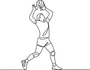 Continuous line illustration of a volleyball player stepping into a serve position with elegant minimal artistic outline drawing