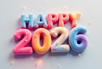 Vibrant Plush 3D Typography Displaying a Colorful New Year 2026 Message