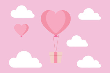 Pink Heart Hot Air Balloon Valentine Vector Illustration