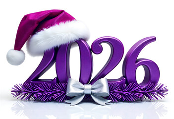 Festive Holiday Vector Art Glittery Purple 2026 with Fluffy Christmas Hat