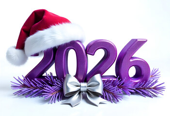 Festive Holiday Vector Art Glittery Purple 2026 with Fluffy Christmas Hat