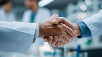 Faceless multiracial doctors hands in laboratory analyzing data collaboration medical research operation clinical investigation work healthcare team discussion defocused lab