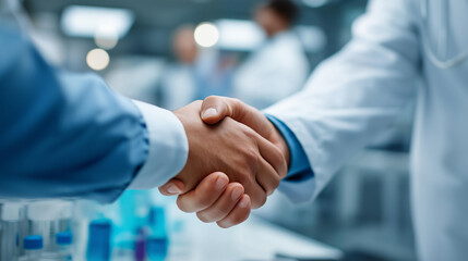 Faceless multiracial doctors hands in laboratory analyzing data collaboration medical research operation clinical investigation work healthcare team discussion defocused lab