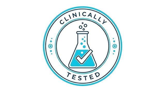 Clinically Tested Badge with Flask and Checkmark - Science and Healthcare Seal