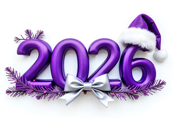 Festive Glittery Purple 2026 with Christmas Cap Holiday Celebration
