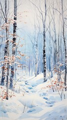 Winter Forest Realistic Watercolor Illustration. Snowy Trees Art Background. card or Invitation Page Print  Design. 